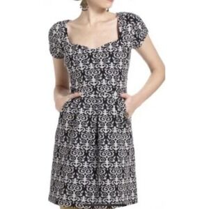 Anthropologie Deletta Dress Womens XS Black Gray Damask Baroque Bridgerton Party